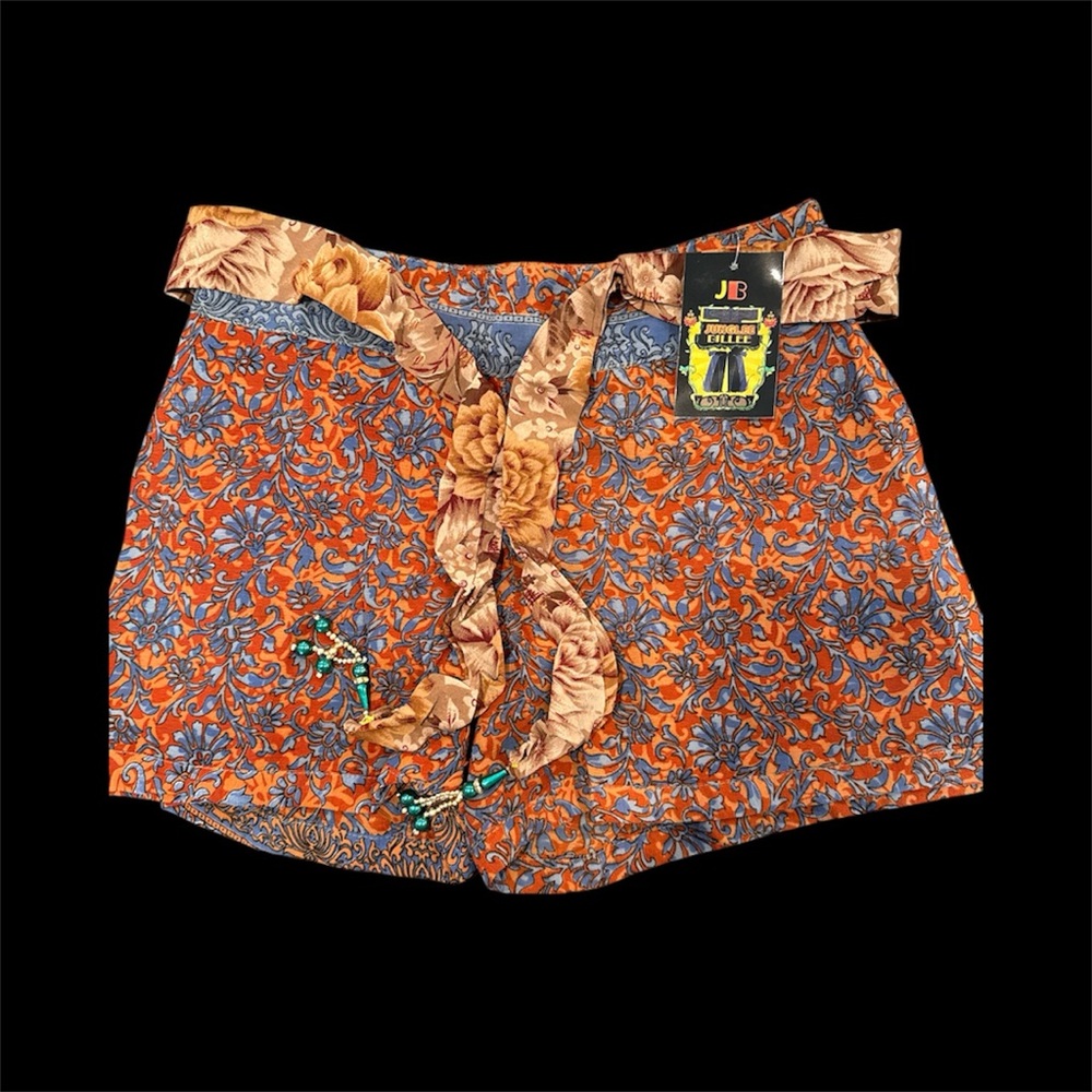 JB Collection High Waist Floral Shorts - Orange‎ and Blue